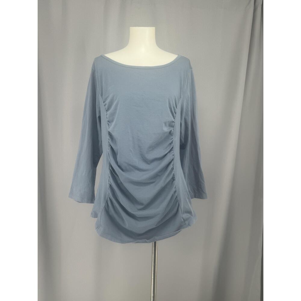 Sundance Shirt Womens XL Blue Ruched Front 3/4 Sleeve Tunic Top Stretch
